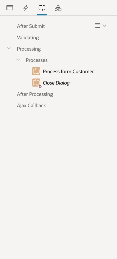 The Processing tree in Oracle APEX Page Designer