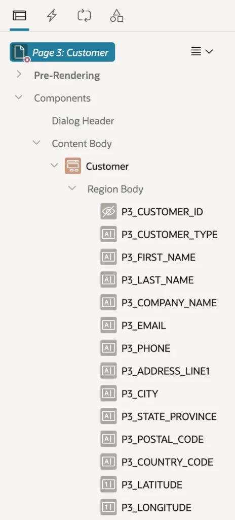 The Rendering tree in Oracle APEX Page Designer
