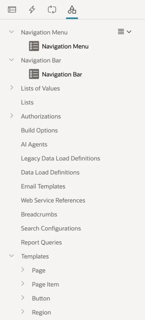 The Page Shared Components tree in Oracle APEX Page Designer