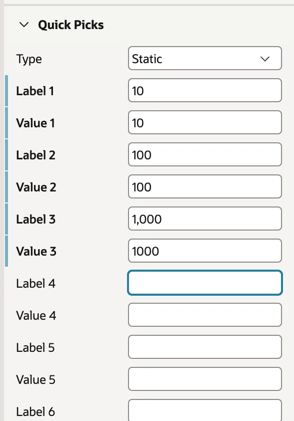 Configuring static quick picks on an item in Oracle APEX