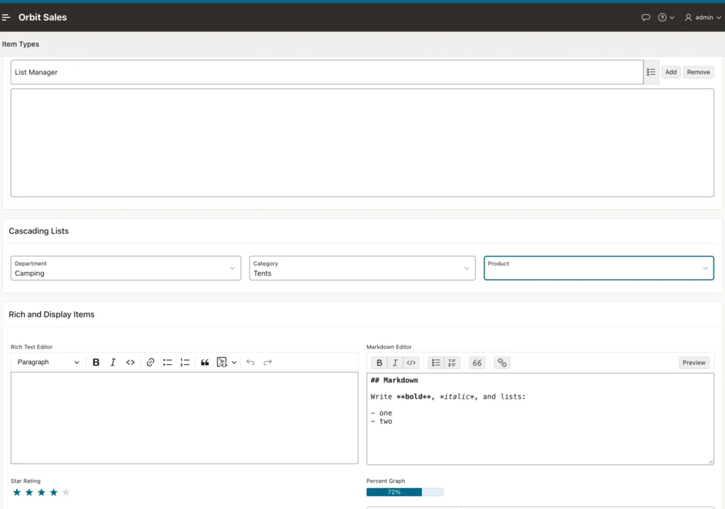 Choice page item types in an Oracle APEX application
