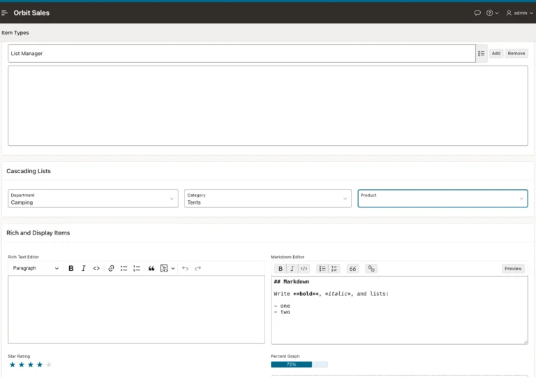 Choice page item types in an Oracle APEX application