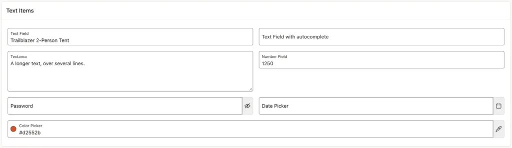 Text-based page item types in an Oracle APEX application