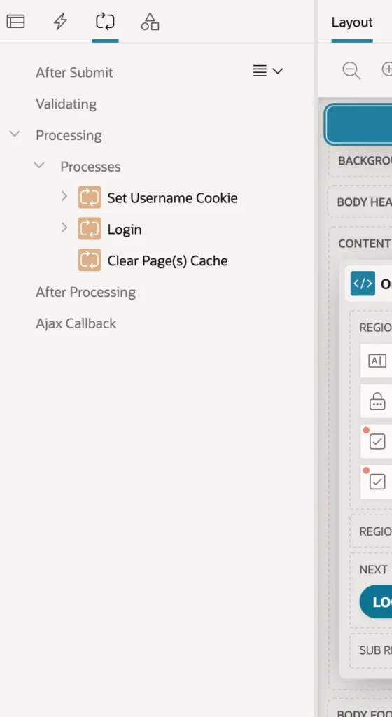 The Processing tree of the Oracle APEX login page