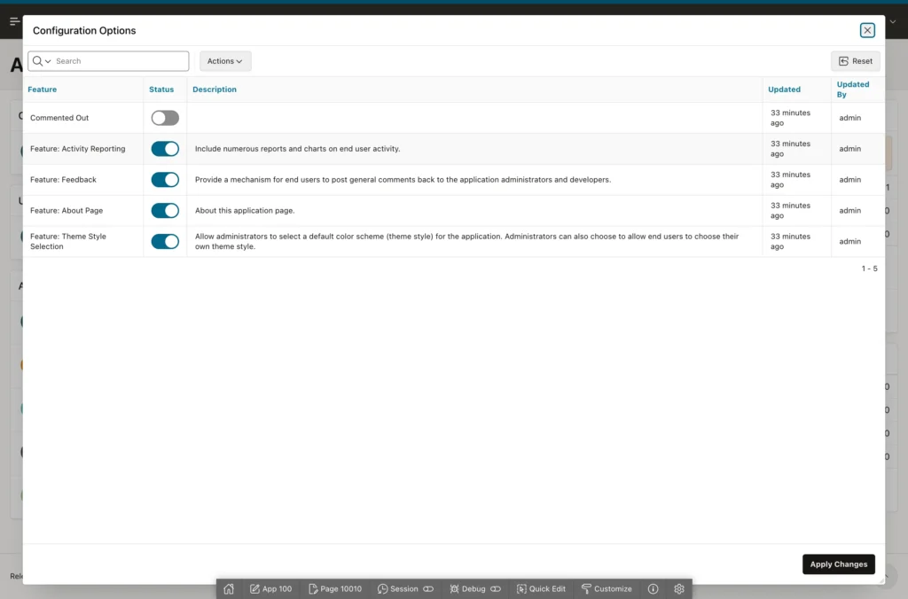 A modal dialog page running in an Oracle APEX application