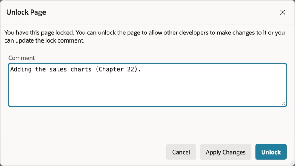 The Unlock Page dialog in Oracle APEX