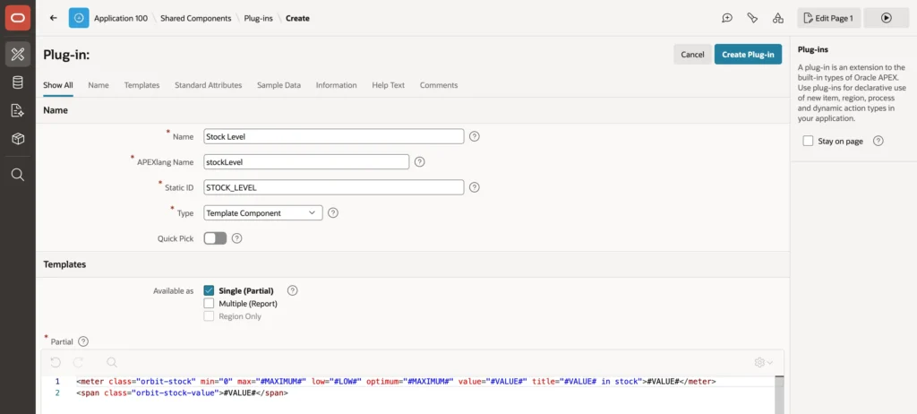 Creating a template component plug-in in Oracle APEX