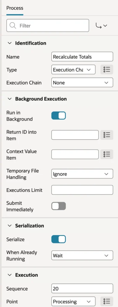 An execution chain configured to run in the background in Oracle APEX