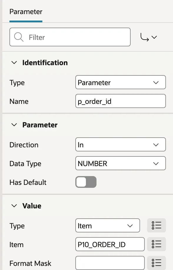 Mapping a procedure parameter to a page item in Oracle APEX