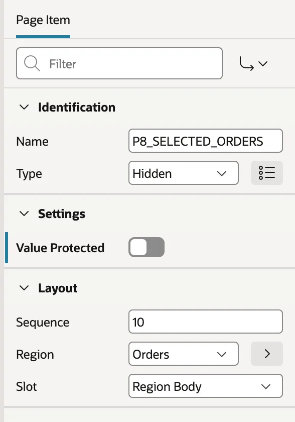 Switching off Value Protected on a hidden item in Oracle APEX
