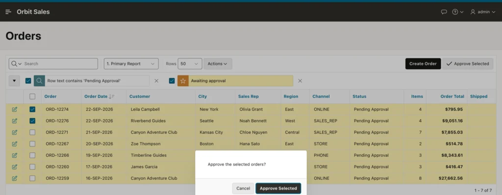 Confirming a bulk approval in an Oracle APEX report