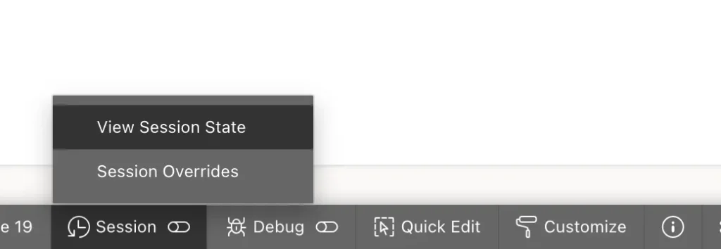 The Session menu of the Oracle APEX Developer Toolbar