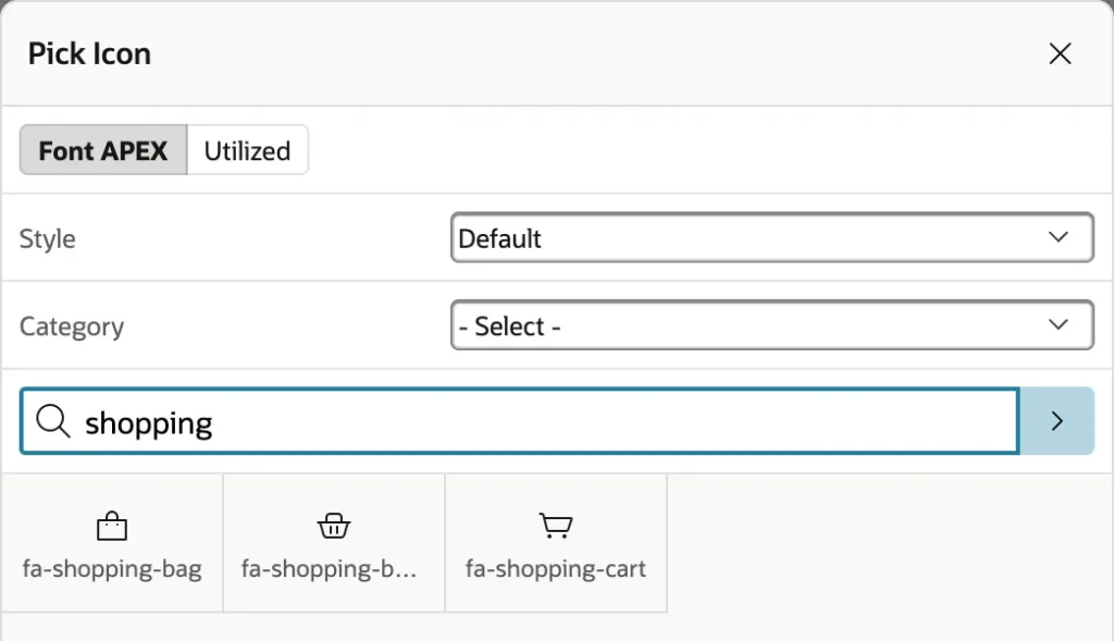 The Font APEX icon picker in Oracle APEX
