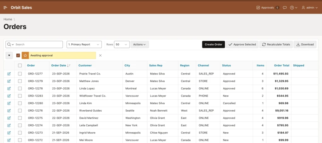 An Oracle APEX application in a custom saved theme style