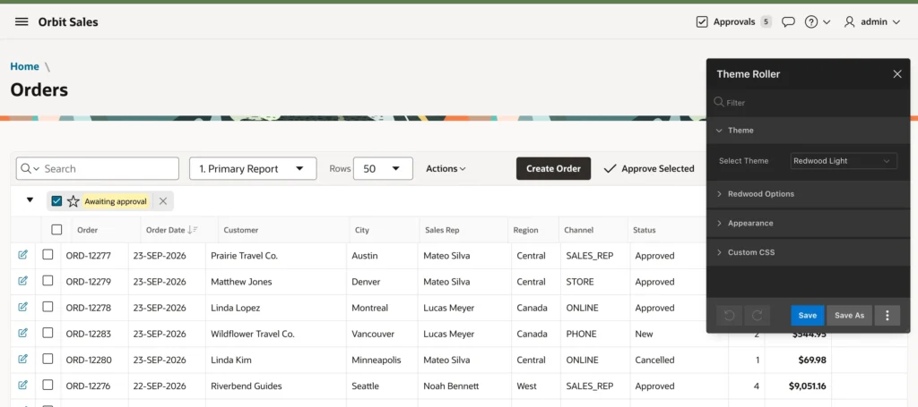 An Oracle APEX page in the Redwood Light theme style
