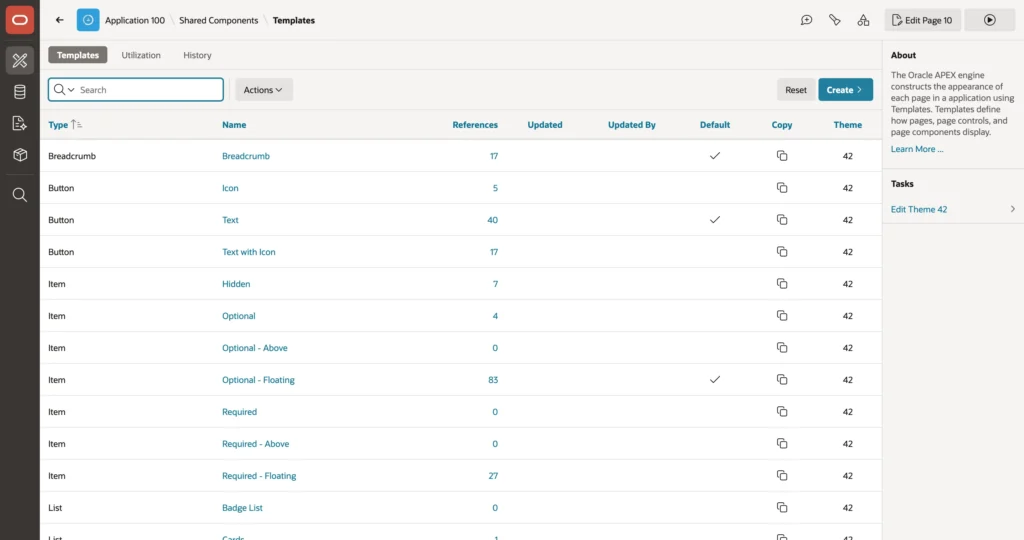 The templates of the Universal Theme in Oracle APEX