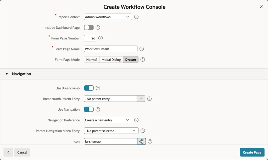 Creating a Workflow Console page in Oracle APEX