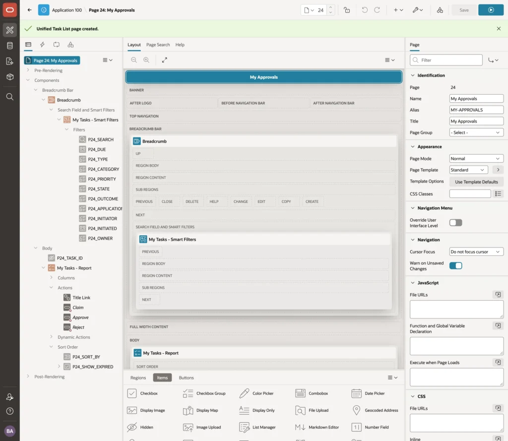 A Unified Task List page in Oracle APEX Page Designer