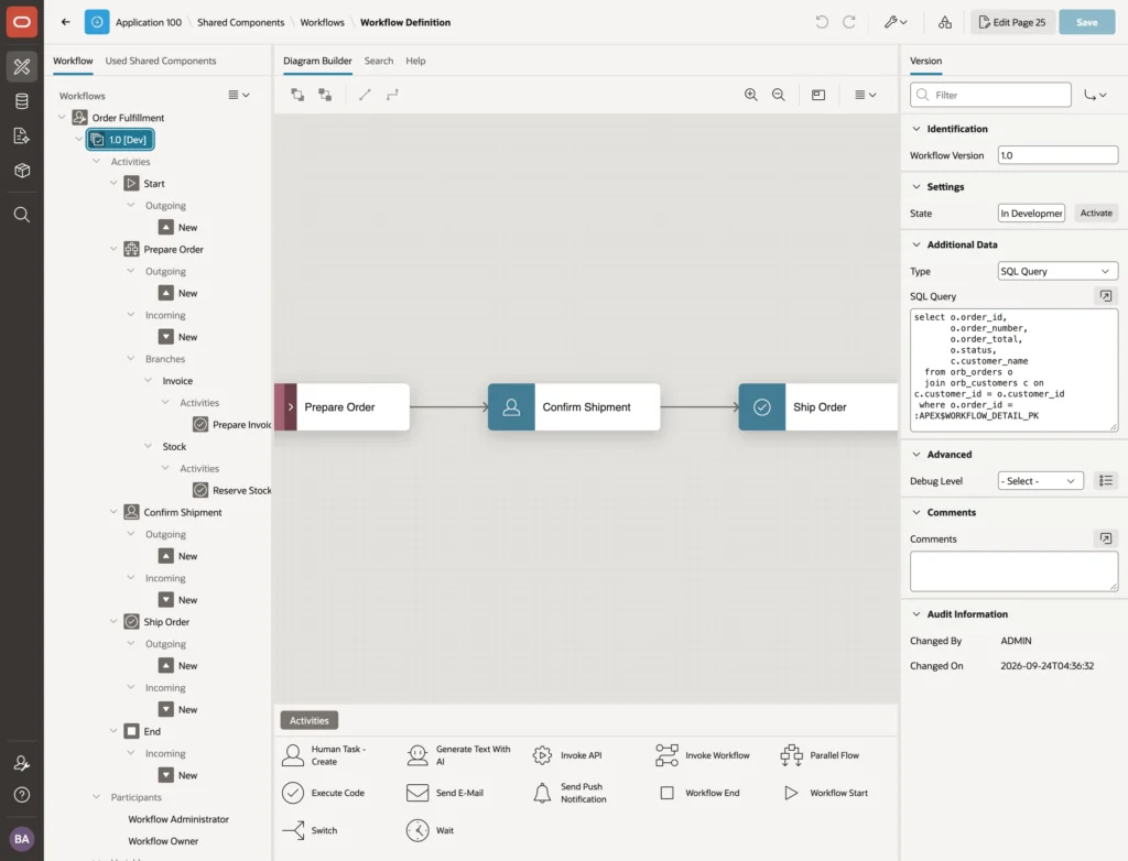 The Workflow Designer in Oracle APEX