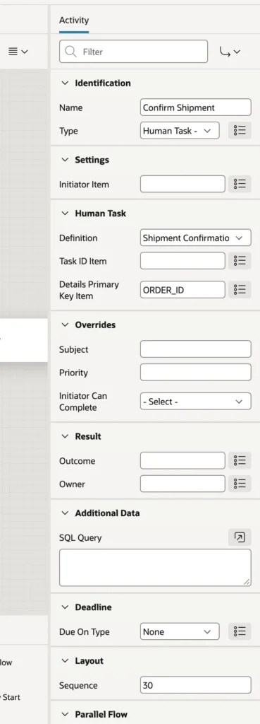 A Human Task activity in an Oracle APEX workflow