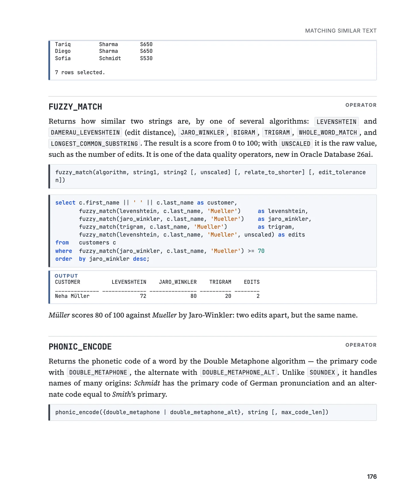 A page of chapter 22 with the entry for FUZZY_MATCH