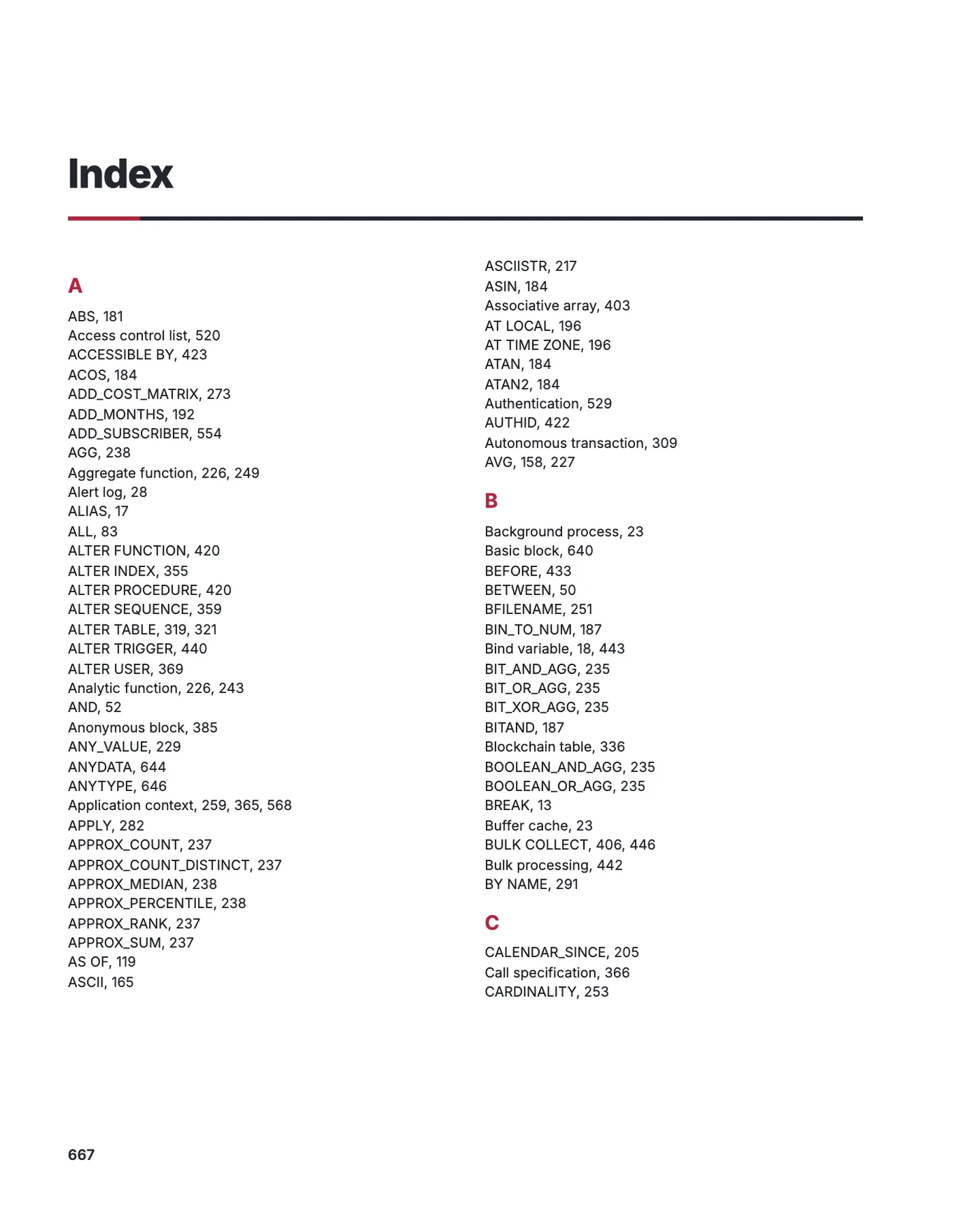 The first page of the index