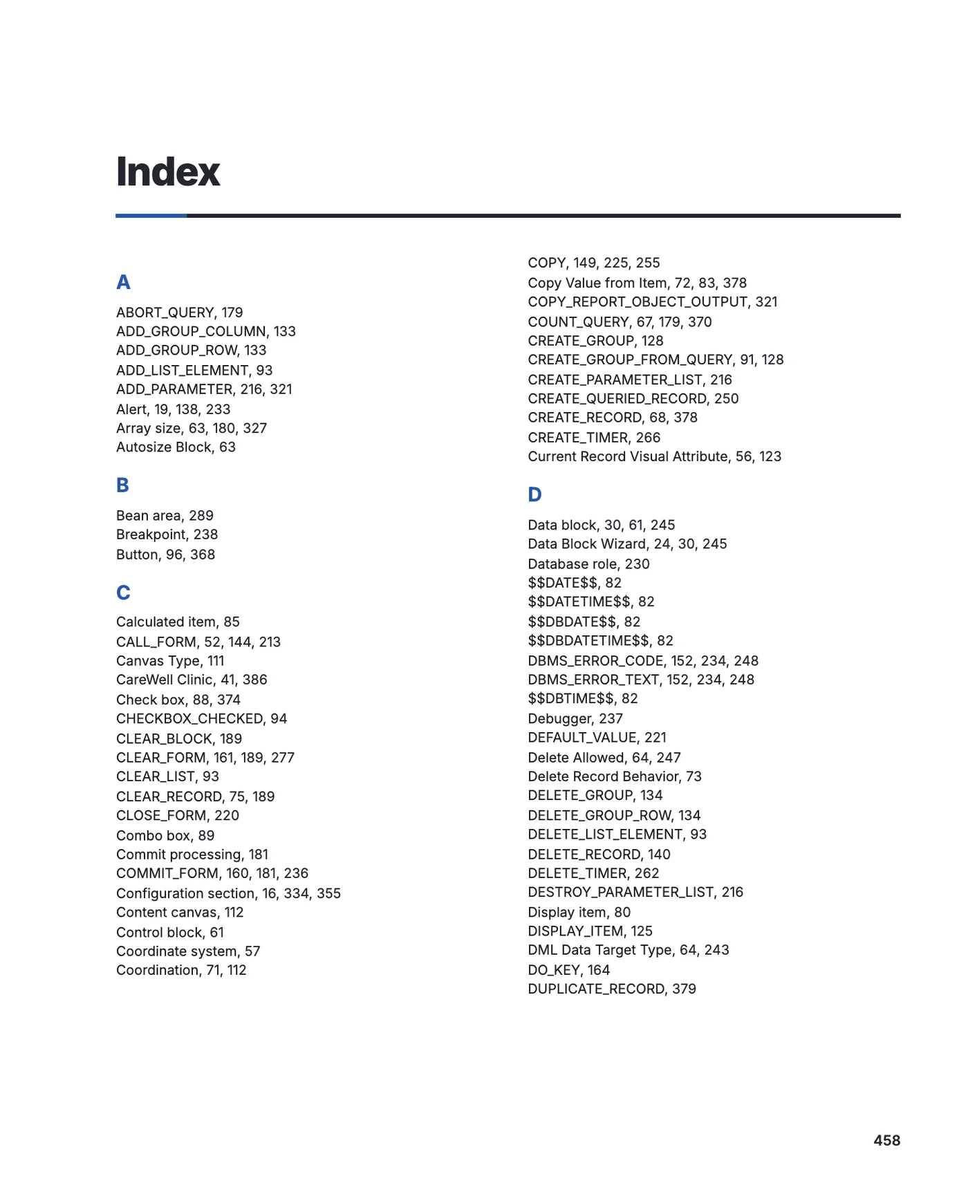 The first page of the index
