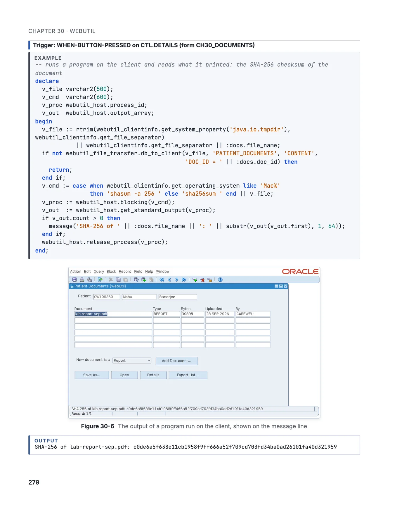 A page of chapter 30 with WebUtil code and the running form