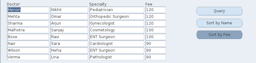 The doctors of the form APPF_NEW sorted by consultation fee, highest first