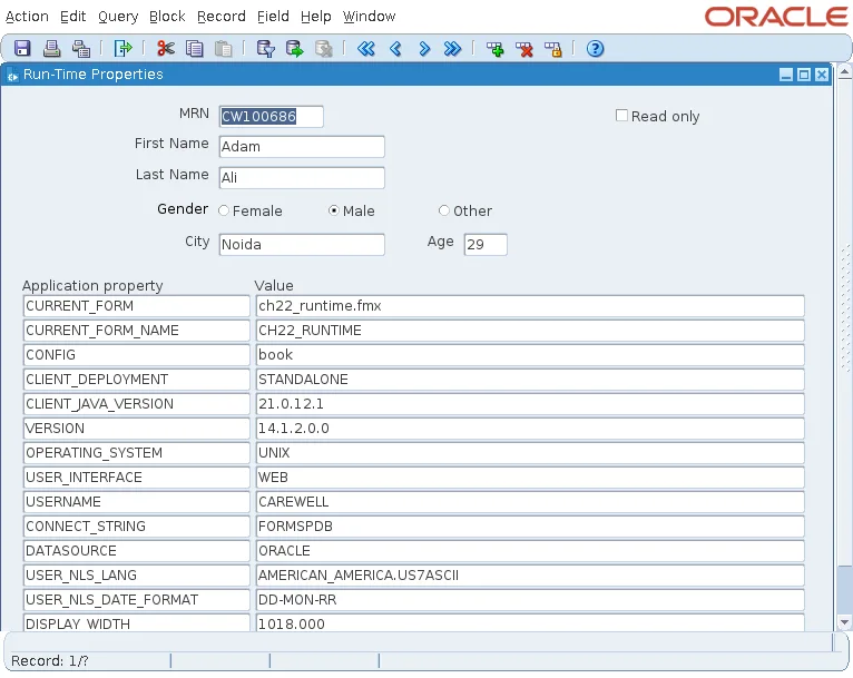 Oracle Forms form listing its session properties from GET_APPLICATION_PROPERTY