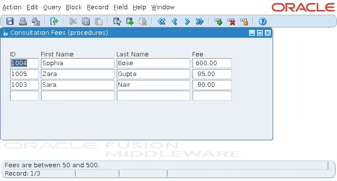 Oracle Forms ON-ERROR showing the stored procedure's own error message