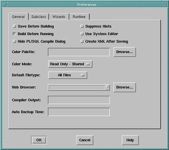 General tab of the Forms Builder preferences