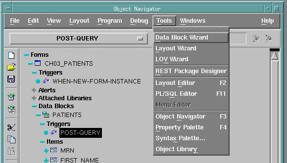 The Tools menu of Oracle Forms Builder 14.1.2 with the REST Package Designer