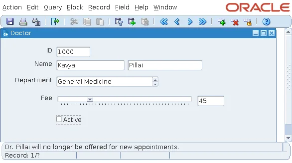 Oracle Forms message after unchecking the Active check box