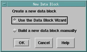 New Data Block dialog in Oracle Forms offering the wizard or manual creation