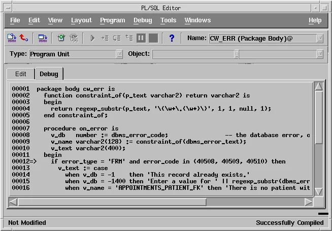Stepping through a library procedure in the Oracle Forms debugger