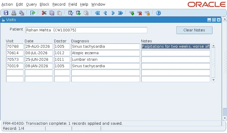 Oracle Forms visits form after saving the edited notes