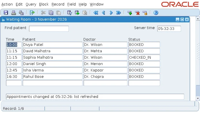 Oracle Forms waiting room refreshed by a database change notification event