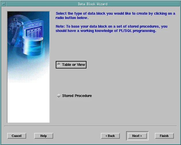 Data Block Wizard in Oracle Forms asking for the type of block
