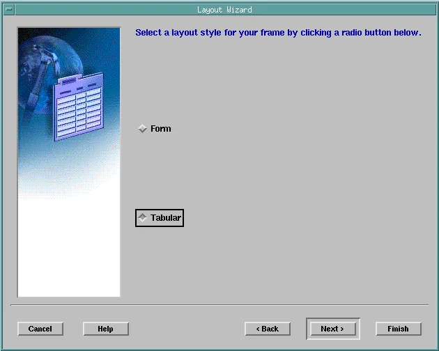 Layout Wizard style page with Tabular selected