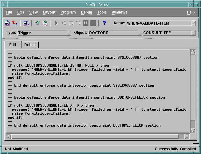 WHEN-VALIDATE-ITEM trigger generated by the Data Block Wizard for CONSULT_FEE