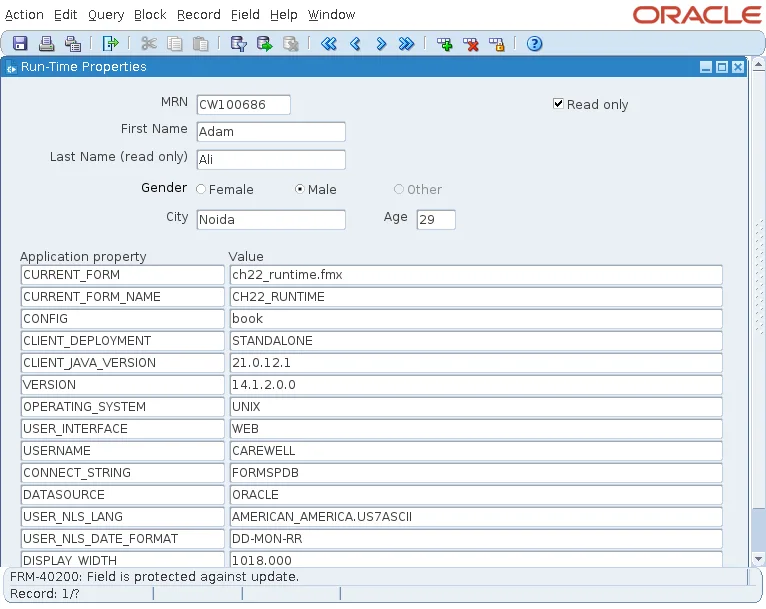 Oracle Forms block made read-only at run time with a changed prompt and a disabled radio button