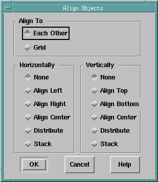 Align Objects dialog in the Oracle Forms Layout Editor