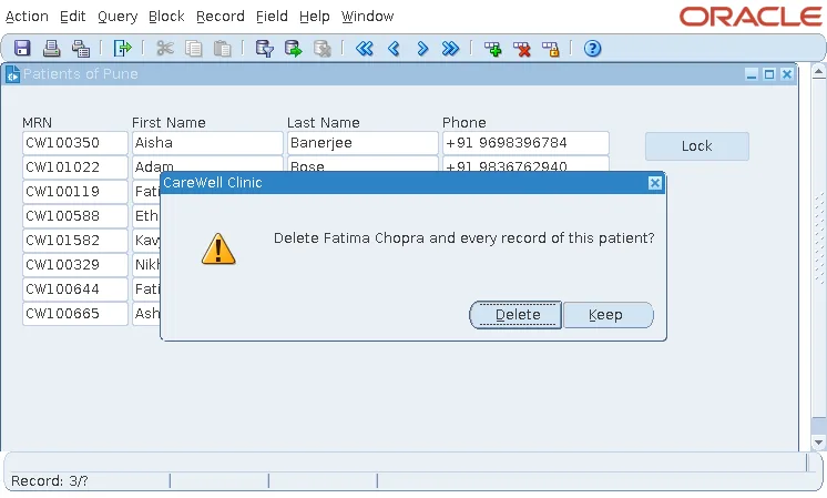 CW_MSG.ASK caution alert with custom Delete and Keep buttons in Oracle Forms
