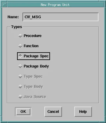 New Program Unit dialog in Oracle Forms Builder