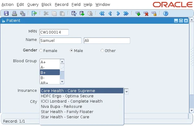 Open poplist of insurance plans in an Oracle Forms form