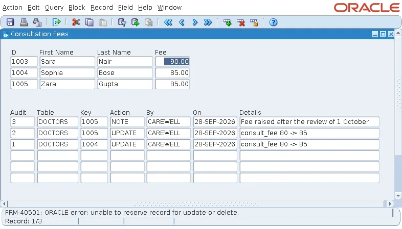 Oracle Forms FRM-40501 after giving up on a locked record