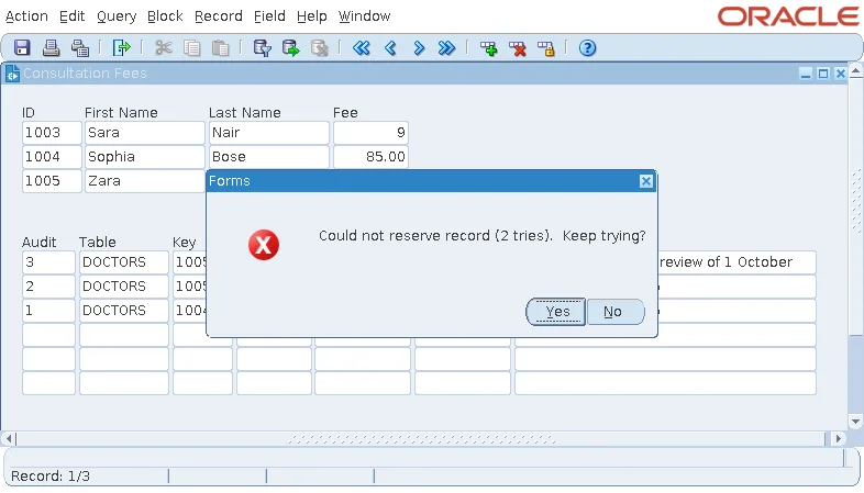 Oracle Forms retrying a row lock held by another session