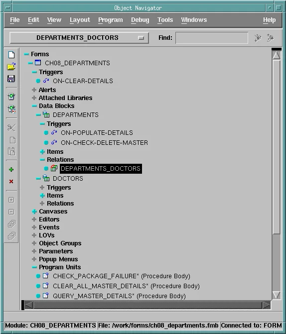 Object Navigator showing the relation and the triggers and program units it created