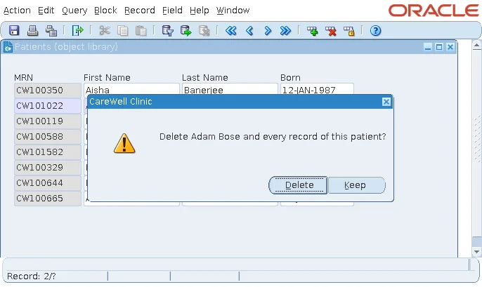 Oracle Forms caution alert subclassed from an object library